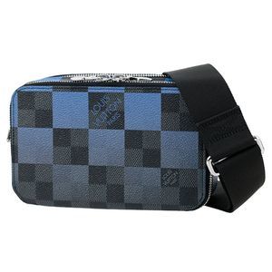Alpha Wearable Wallet Pouch Damier Canvas Calf Leather Black Gray Blue